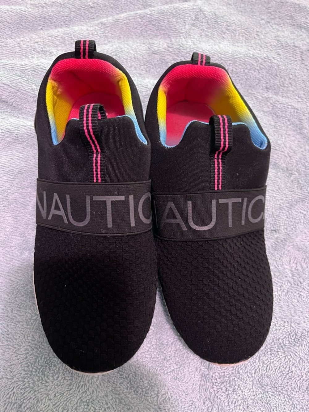 Nautica Kids Black Slip-On Sneakers with Rainbow Accent